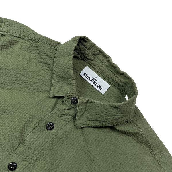 Stone Island Olive Green Seersucker Overshirt - Large
