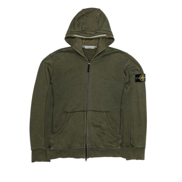 Stone Island Khaki Green Cotton Zipped Hoodie