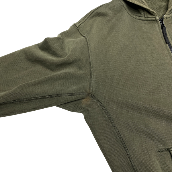 Stone Island Khaki Green Cotton Zipped Hoodie