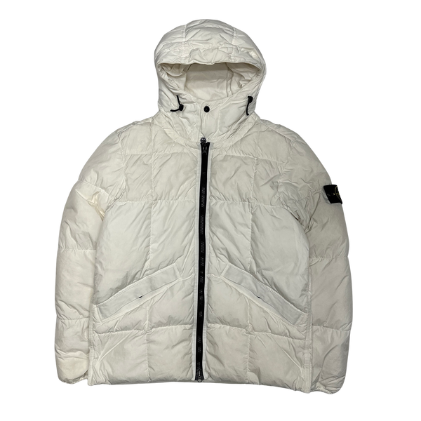 Stone Island White Down Garment Dyed Crinkle Puffer Jacket