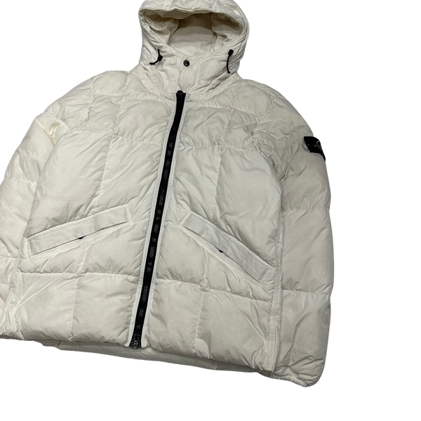 Stone Island White Down Garment Dyed Crinkle Puffer Jacket