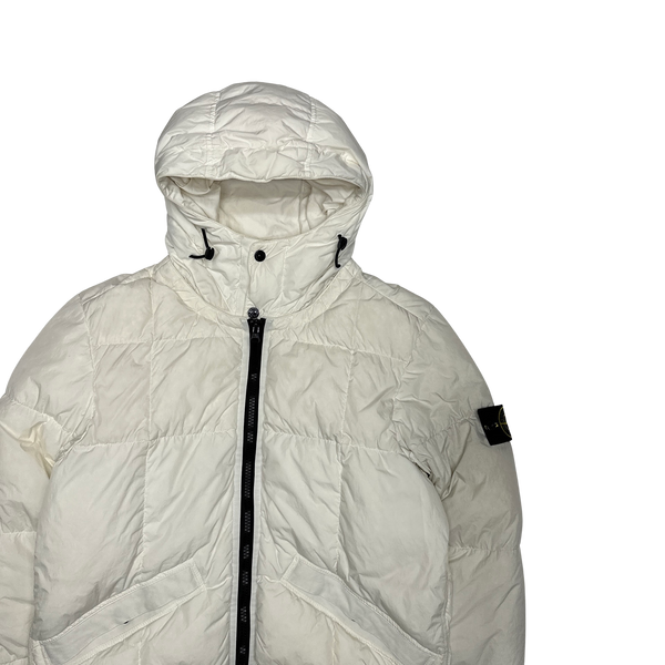 Stone Island White Down Garment Dyed Crinkle Puffer Jacket