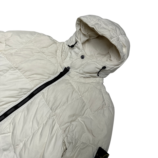 Stone Island White Down Garment Dyed Crinkle Puffer Jacket