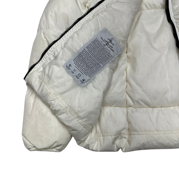 Stone Island White Down Garment Dyed Crinkle Puffer Jacket