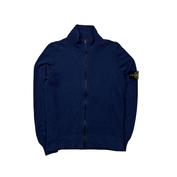 Stone Island Navy Blue Cotton Knit Zip Up - Medium