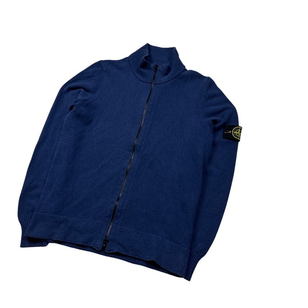 Stone Island Navy Blue Cotton Knit Zip Up - Medium