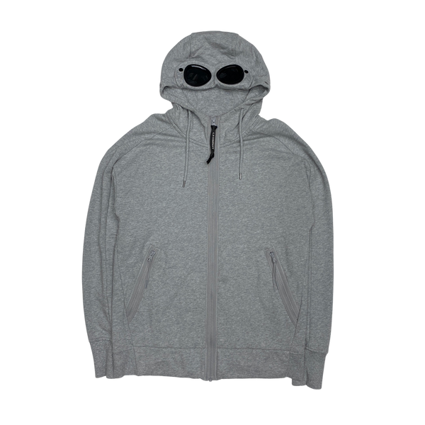 CP Company Grey Cotton Zipped Goggle Hoodie