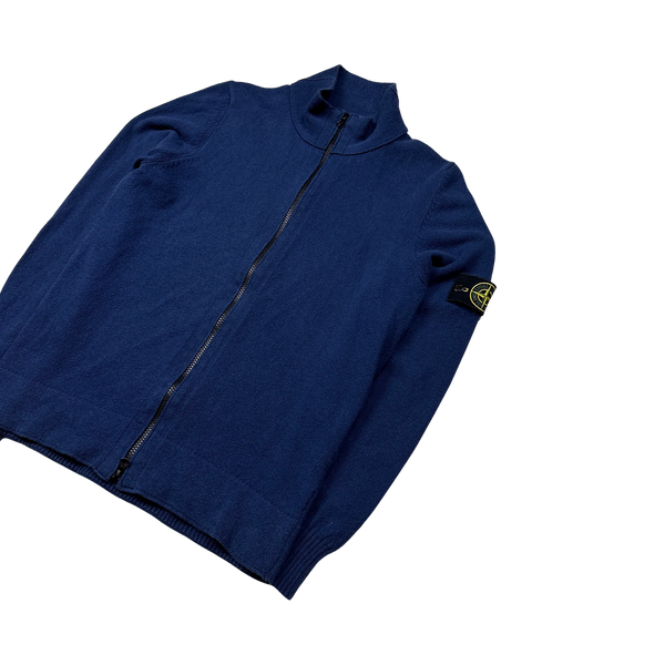 Stone Island Navy Blue Cotton Knit Zip Up - Medium