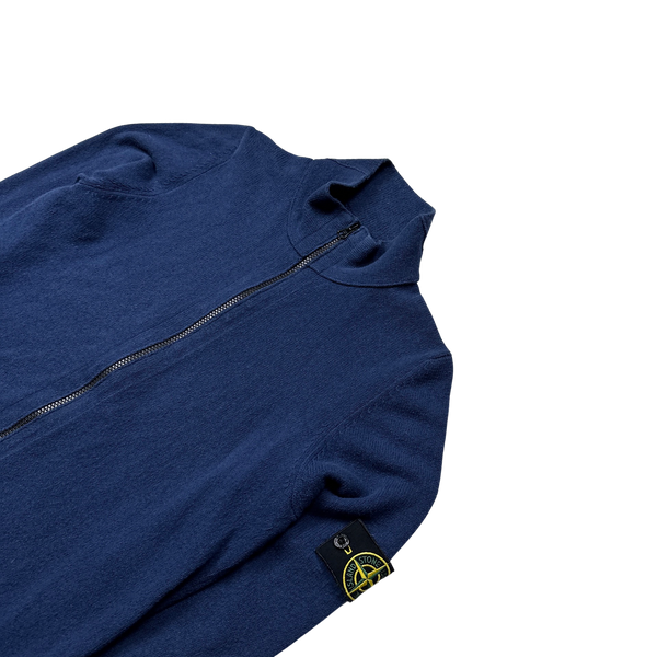Stone Island Navy Blue Cotton Knit Zip Up - Medium