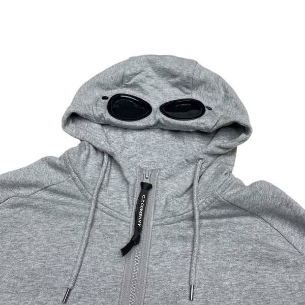 CP Company Grey Cotton Zipped Goggle Hoodie