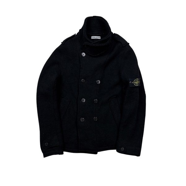 Stone Island 2008 Double Breasted Pea Wool Pea Coat - Large
