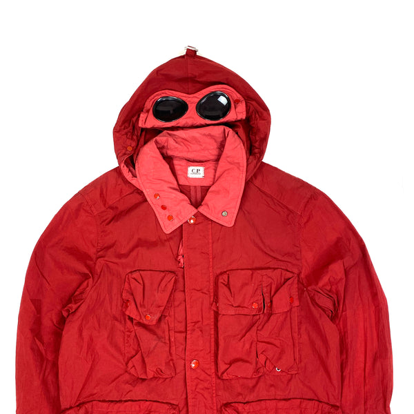 CP Company Red Nylon Metal Multi Pocket Goggle Jacket