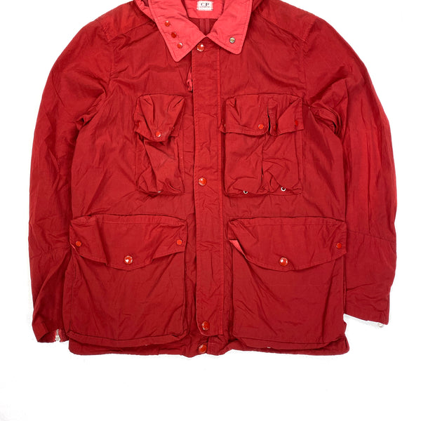 CP Company Red Nylon Metal Multi Pocket Goggle Jacket