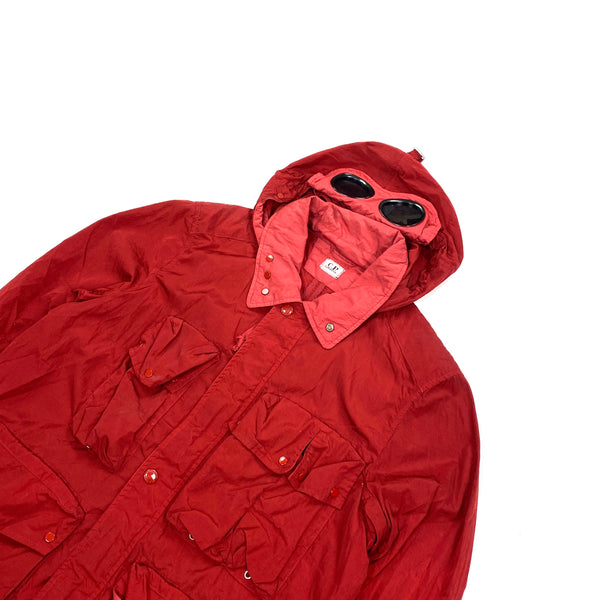 CP Company Red Nylon Metal Multi Pocket Goggle Jacket