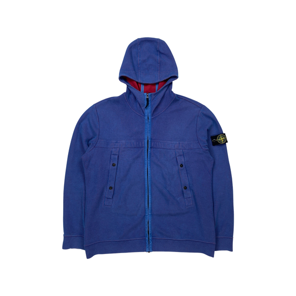 Stone Island Two Tone Blue & Red Ribbed Cotton Hoodie
