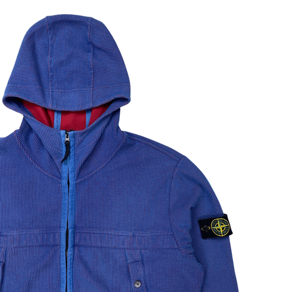 Stone Island Two Tone Blue & Red Ribbed Cotton Hoodie