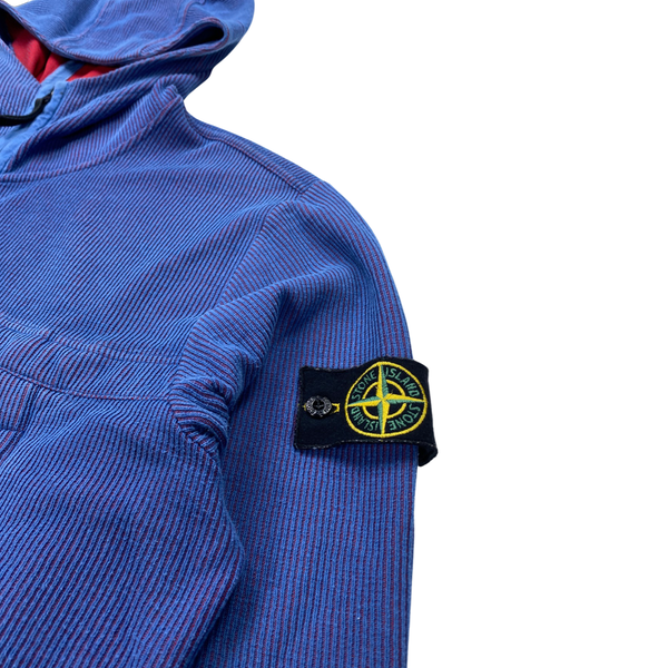 Stone Island Two Tone Blue & Red Ribbed Cotton Hoodie