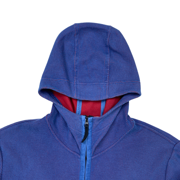 Stone Island Two Tone Blue & Red Ribbed Cotton Hoodie