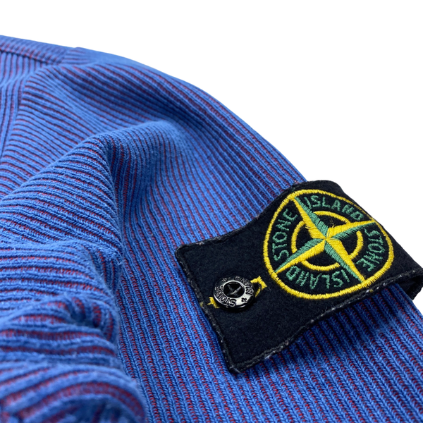 Stone Island Two Tone Blue & Red Ribbed Cotton Hoodie
