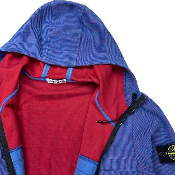 Stone Island Two Tone Blue & Red Ribbed Cotton Hoodie