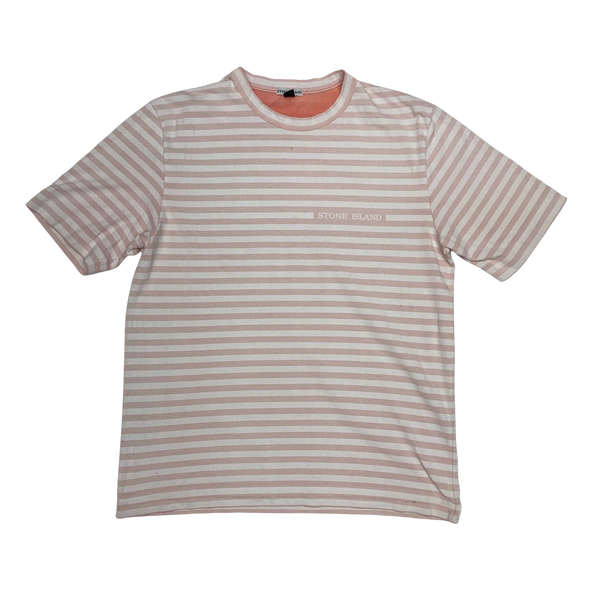 Stone Island Vintage 2002 White & Pink Striped T Shirt - Medium