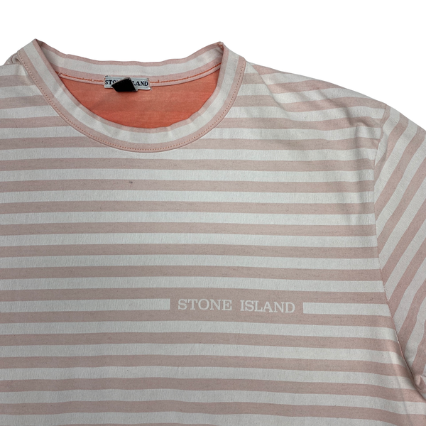 Stone Island Vintage 2002 White & Pink Striped T Shirt - Medium
