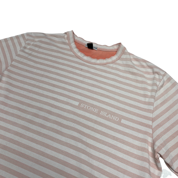 Stone Island Vintage 2002 White & Pink Striped T Shirt - Medium