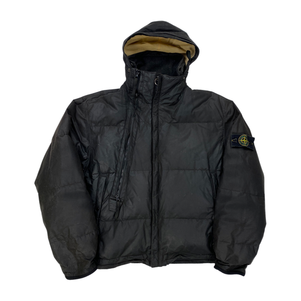 Stone Island Vintage Dark Grey Waxed Cotton Puffer Jacket