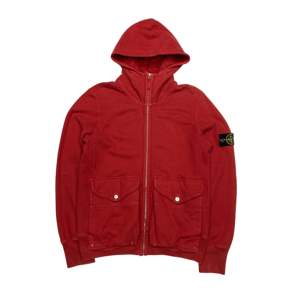 Stone Island 2009 Red Fleece Lined Zipped Hoodie