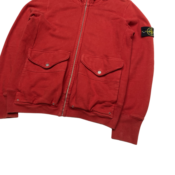 Stone Island 2009 Red Fleece Lined Zipped Hoodie