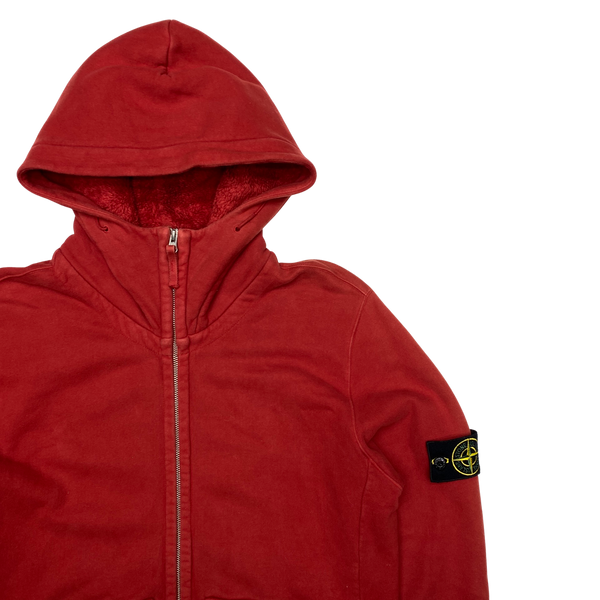 Stone Island 2009 Red Fleece Lined Zipped Hoodie