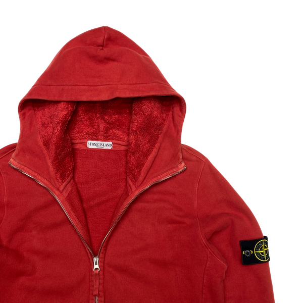 Stone Island 2009 Red Fleece Lined Zipped Hoodie
