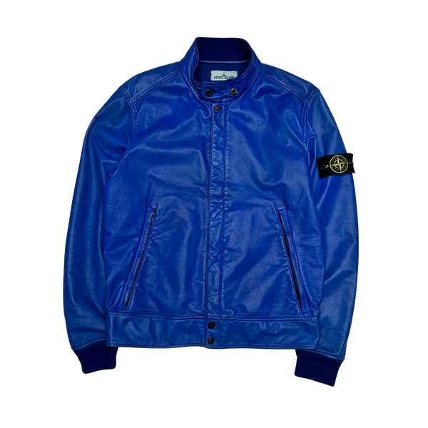 Stone Island 2014 Blue Lightweight Leather Felpa Jacket