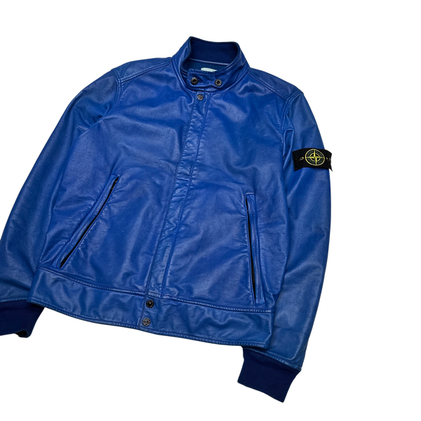 Stone Island 2014 Blue Lightweight Leather Felpa Jacket