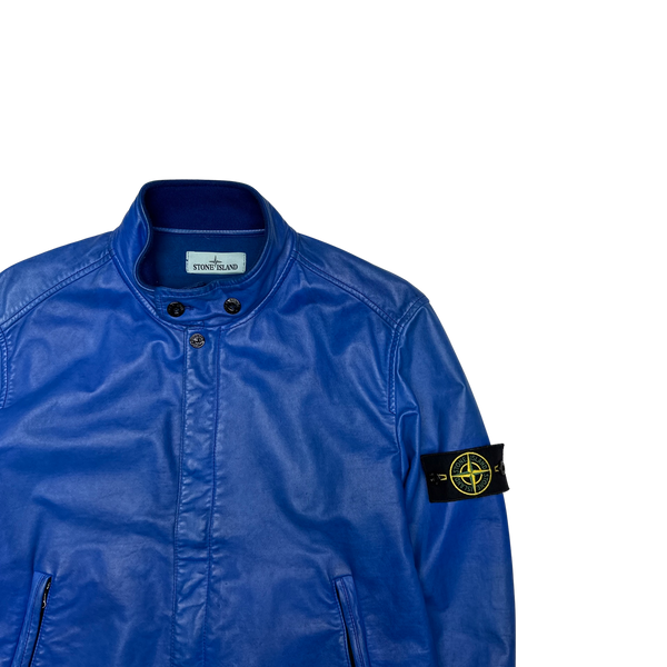 Stone Island 2014 Blue Lightweight Leather Felpa Jacket