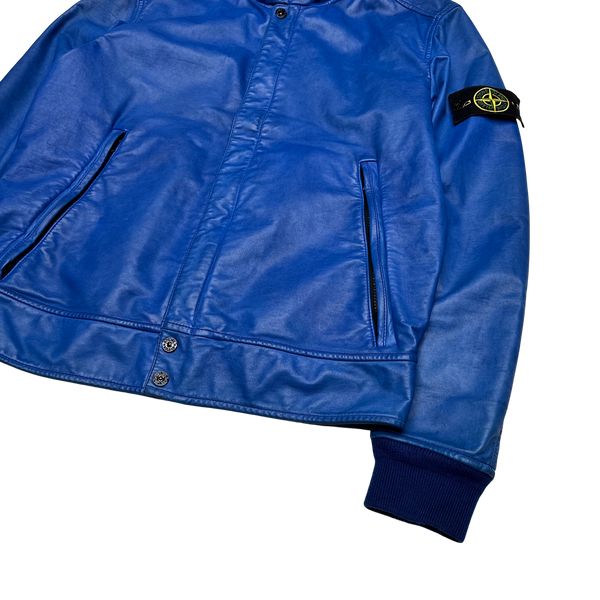 Stone Island 2014 Blue Lightweight Leather Felpa Jacket