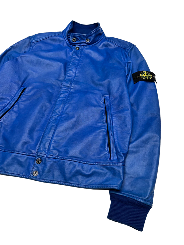 Stone Island 2014 Blue Lightweight Leather Felpa Jacket