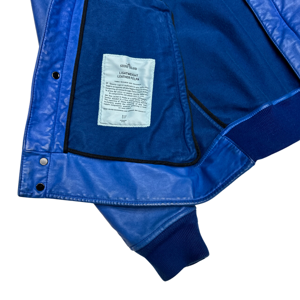 Stone Island 2014 Blue Lightweight Leather Felpa Jacket