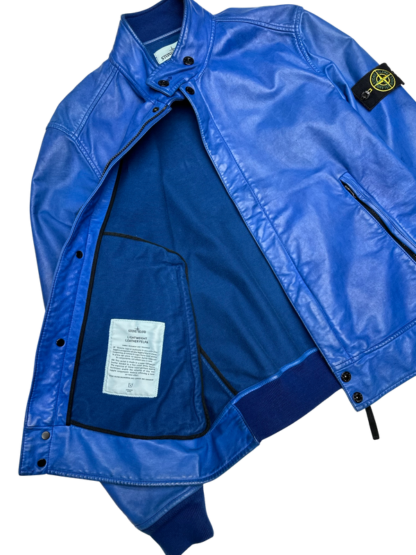 Stone Island 2014 Blue Lightweight Leather Felpa Jacket