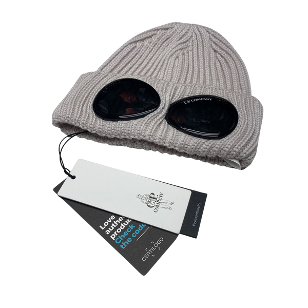 CP Company Cream Fine Marino Wool Goggle Beanie