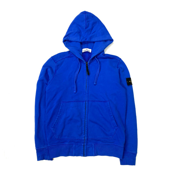 Stone Island Blue Hooded Zip Up Jumper