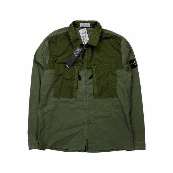 Stone Island Army Green Zipped Overshirt Jacket Mat s Island