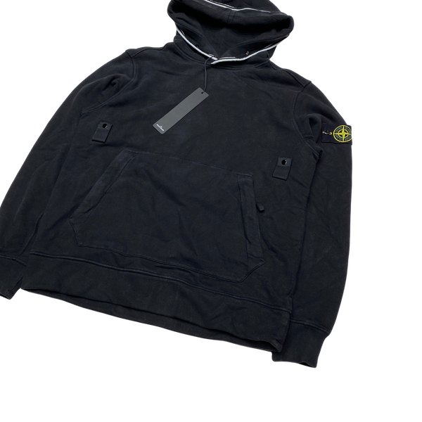 Stone Island 2021 Black Contrast Piping Pullover Hoodie