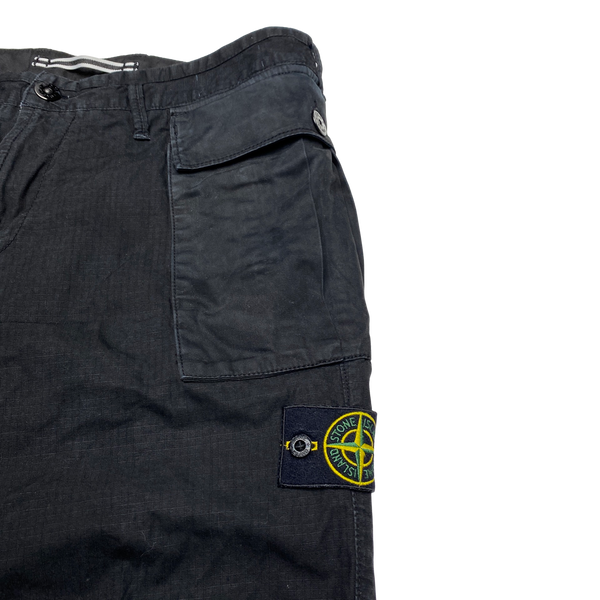 Stone Island Black Rip Stop Cotton Cargo Trousers