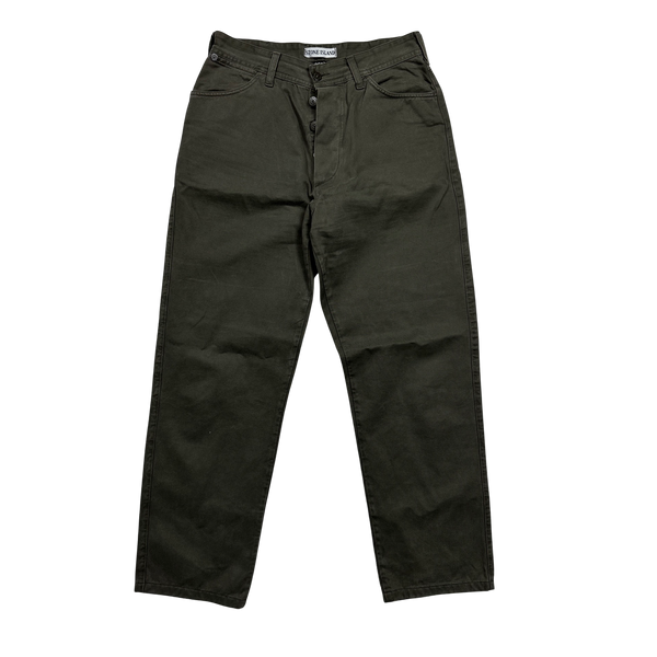 Stone Island Vintage 80's Khaki Green Cotton Trousers - 28"