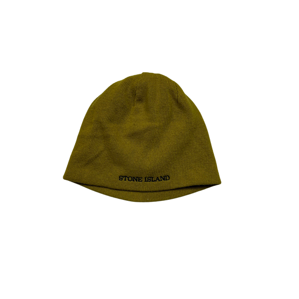 Stone Island Mustard Yellow Spellout Beanie Hat