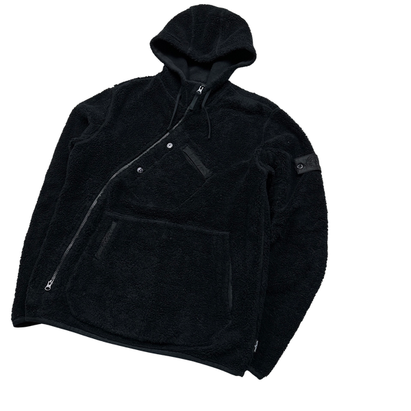 Stone Island 2017 Black Teddy Fleece Shadow Project Hoodie - Large