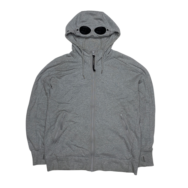CP Company Grey Cotton Zipped Goggle Hoodie