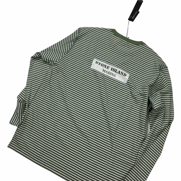 Stone Island Green Striped Marina Long Sleeved Top