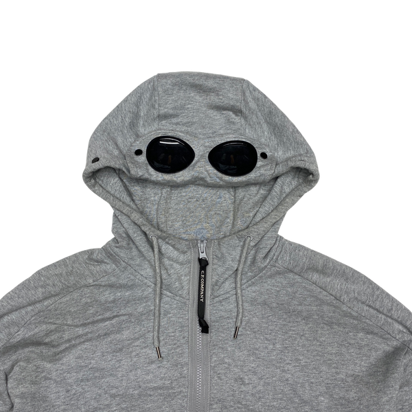 CP Company Grey Cotton Zipped Goggle Hoodie